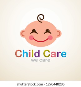 Cute baby cartoon vector flat icon, adorable happy and smiling child emoji. Can be used as a logo.