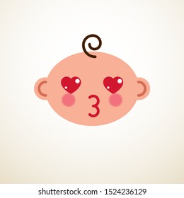 Cute baby cartoon vector flat icon, adorable child giving kiss lips emoji.