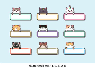 Cute baby Cat Animal Sticker with label name cartoon hand drawn style