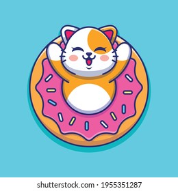 Cute baby cat with doughnut cartoon