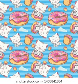 cute baby cat seamless pattern illustration - vector