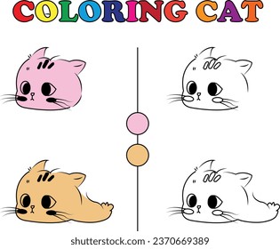 Cute baby cat, simple thick lines kids or preschool children cartoon color and coloring book pages. Vectorized clean drawing illustration