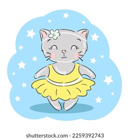 Un gato lindo durmiendo. Ilustración vectorial para ducha de bebé, tarjeta de saludo, invitación a fiesta, ropa de moda estampada de camisetas.
