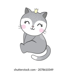 Cute baby cat. Vector illustration for baby shower, greeting card, party invitation, fashion clothes t-shirt print.