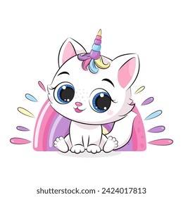 Cute baby cat. Vector illustration for baby shower, greeting card, party invitation, fashion clothes t-shirt print.