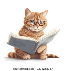 Cute baby cat mit Brille beim Lesen von Notebooks