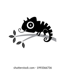 Cute Baby Chameleon Silhouette Sticker Vector Drawing