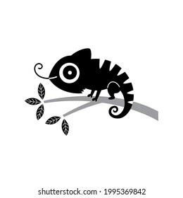 cute baby chameleon silhouette sticker vector drawing