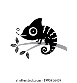 cute baby chameleon silhouette sticker vector drawing