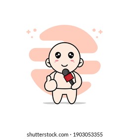 Cute baby character holding a microphone. Mascot design concept