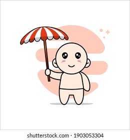 Cute baby character holding a umbrella. Mascot design concept