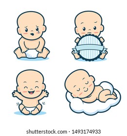 cute baby character mascot design with 4 poses