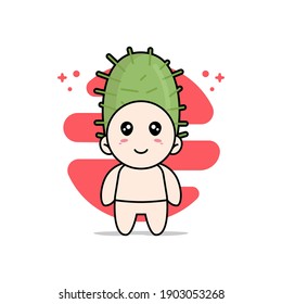 Cute baby character wearing cactus costume. Mascot design concept
