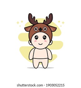 Cute baby character wearing deer costume. Mascot design concept