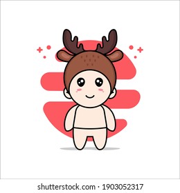 Cute baby character wearing deer costume. Mascot design concept