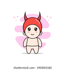 Cute baby character wearing devil costume. Mascot design concept
