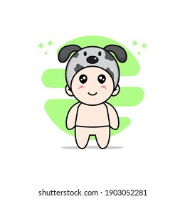 Cute baby character wearing dog costume. Mascot design concept