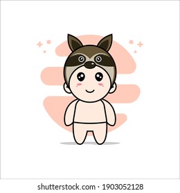 Cute baby character wearing fox costume. Mascot design concept