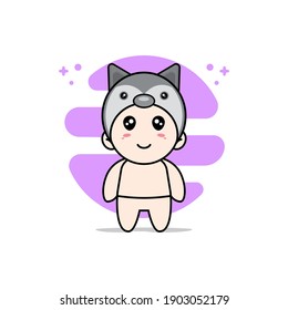 Cute baby character wearing fox costume. Mascot design concept