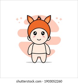 Cute baby character wearing fox costume. Mascot design concept