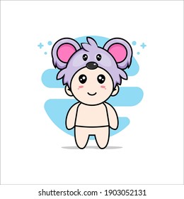 Cute baby character wearing koala costume. Mascot design concept