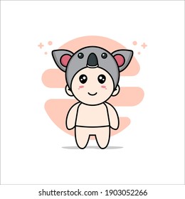 Cute baby character wearing koala costume. Mascot design concept