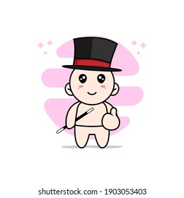 Cute baby character wearing magician costume. Mascot design concept