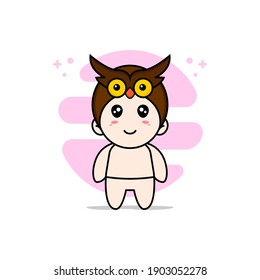 Cute baby character wearing owl costume. Mascot design concept