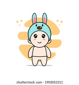 Cute baby character wearing rabbit costume. Mascot design concept