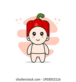 Cute baby character wearing Red paprika costume. Mascot design concept