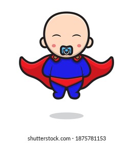 cute baby character wearing superheroes costume flying. design isolated on white background.