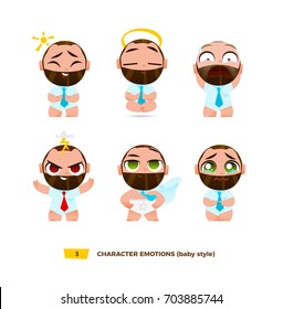 Cute baby characters emotions set. Cartoon flat style
