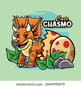 Cute baby Chasmosaurus Dinosaur Character Mascot in Vector Cartoon Illustration