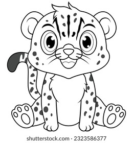 Cute baby Cheetah cartoon sitting line art