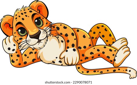 Cute Baby Cheetah Lying Cartoon Character illustration
