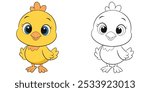 Cute Baby Chick Cartoon Coloring Page For Kids Printable. Chicken Coloring Book