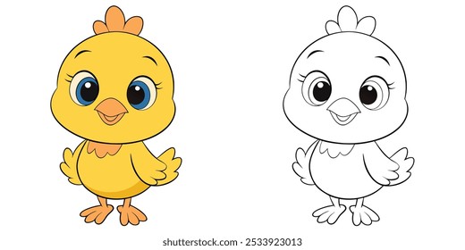 Desenho Animado Chick Bebê Bonito Página Para Crianças Imprimível. Livro de colorir de frango