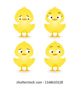Cute Baby Chick  Different Emotions cartoon on a white background. Vector illustration.