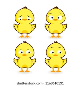 Cute Baby Chick  Different Emotions cartoon on a white background. Vector illustration.