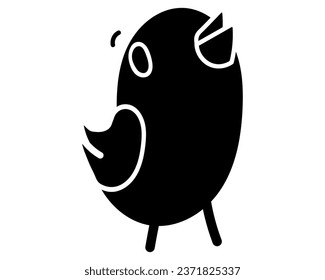 Cute baby chick singing silhouette vector illustration. Isolated on white background