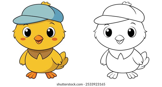 Bebê bonito bebê vestido chapéu Desenho Animado colorir página para crianças imprimível