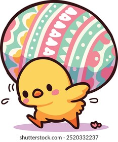 cute baby chicken with big easter egg vector character