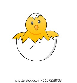 Pollo lindo del bebé para el diseño de la Pascua. Pequeña chica de dibujos animados amarilla. Ilustración vectorial aislada sobre fondo blanco