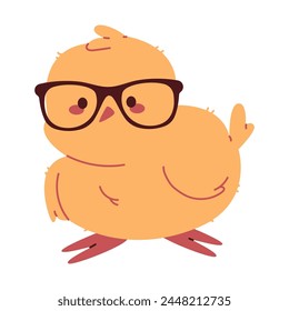 Cute baby chicken in glasses vector cartoon illustration isolated on a white background.