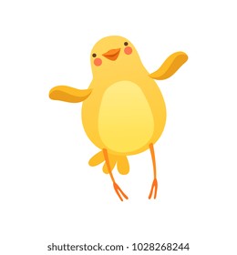 Cute baby chicken waving its wings, funny cartoon bird character vector Illustration on a white background