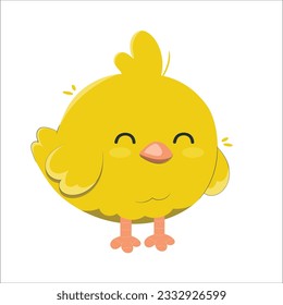 Cute baby chickens set in different poses for easter design. Little yellow cartoon chicks. Cute little chicken coming out of a white egg isolated on white background. 2018