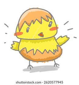 Cute baby chicks hatch egg cartoon character. Children's drawing work