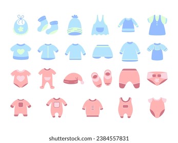 Cute baby and children clothes collection, Vector illustration in flat cartoon style