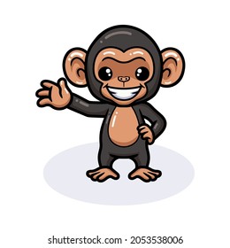 Cute baby chimpanzee cartoon waving hand