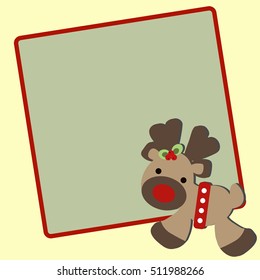 cute baby Christmas frame with a small fawn. Template for greeting card or scrapbook album. Baby vector illustration